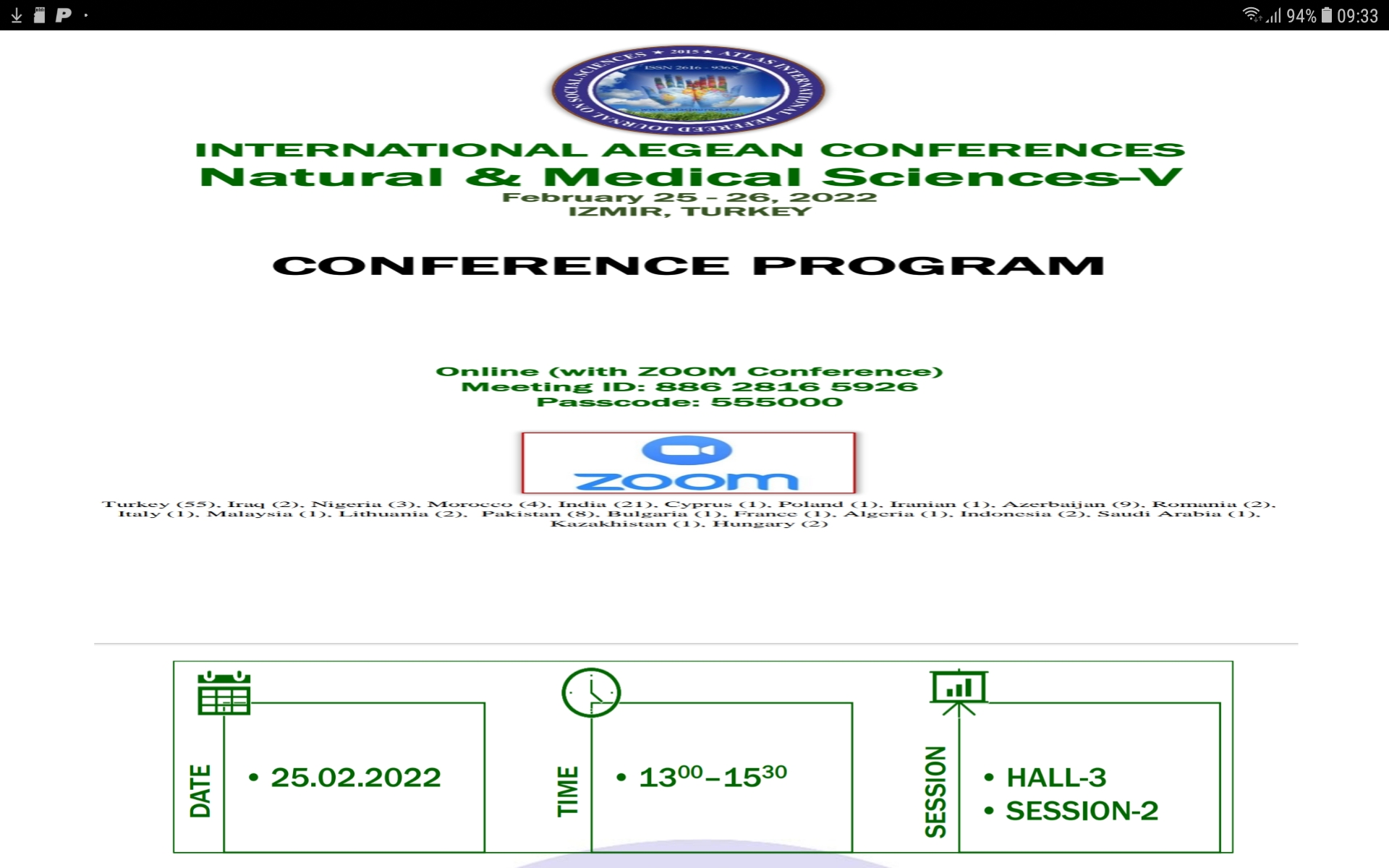 International Aegean Conferences Natural & Medical Sciences-V- Izmir Turcia 25-26.02.22